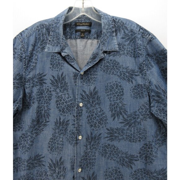 Banana Republic Shirt XL Chambray Hawaiian Loop Collar Slim Pineapple - Picture 2 of 10